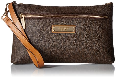 michael kors jet set signature large wristlet brown|michael kors large wristlet clutch.